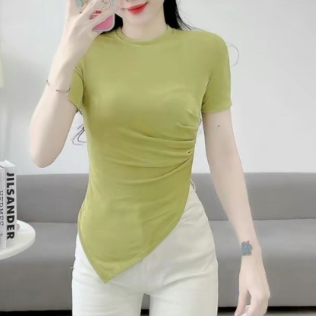 Ao Thun Nữ Bigsize Vải Nhũ ESHOP Áo Nữ Kiểu Vạt Nhọn Cổ Tròn Ôm Body Dễ Thương Áo Kiểu Nữ Xinh Thời Trang MS130