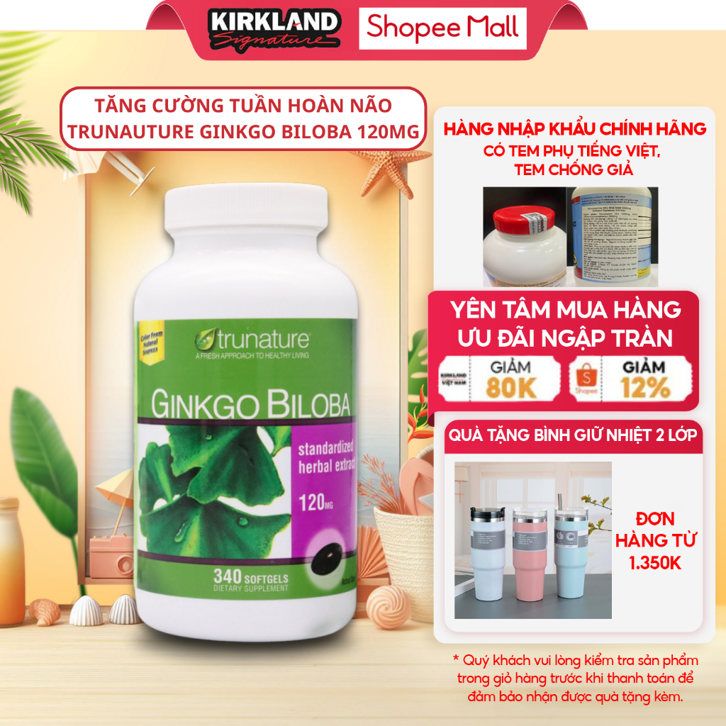 Bổ não Trunature Ginkgo Biloba Kirkland Signature 340 viên của Mỹ