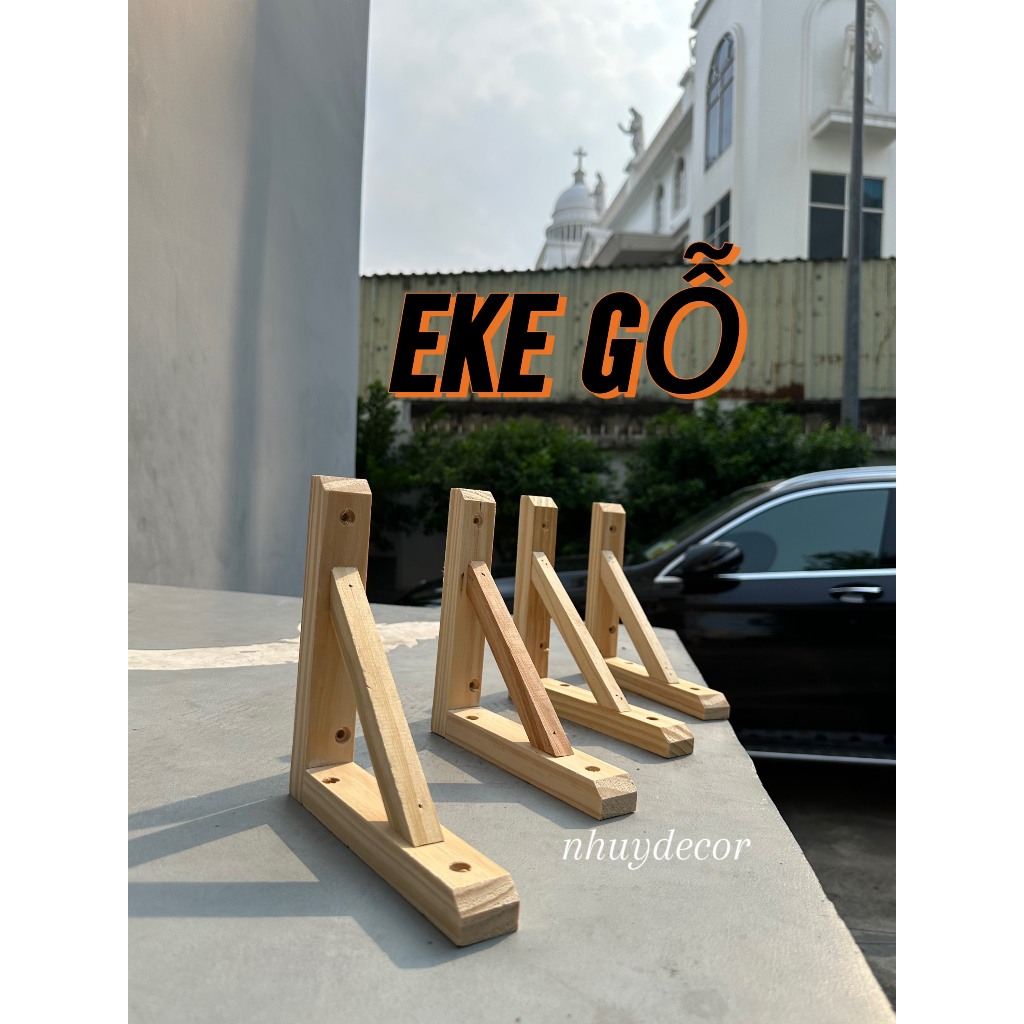 Eke gỗ chữ L, giá đỡ tấm ván gỗ gắn tường đầy đủ phụ kiện ốc vít kèm theo dài 19cm, eke chắc chắn chịu lực cao NhuYDecor