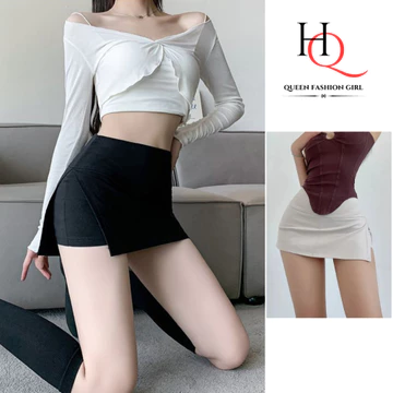 Chân Váy Ngắn Chữ A Xẻ Tà Đẹp, Chân Váy Mini Xẻ Hông Chất Umi Co Dãn Không Nhăn Cao Cấp Dễ Phối Đồ -8380HQ