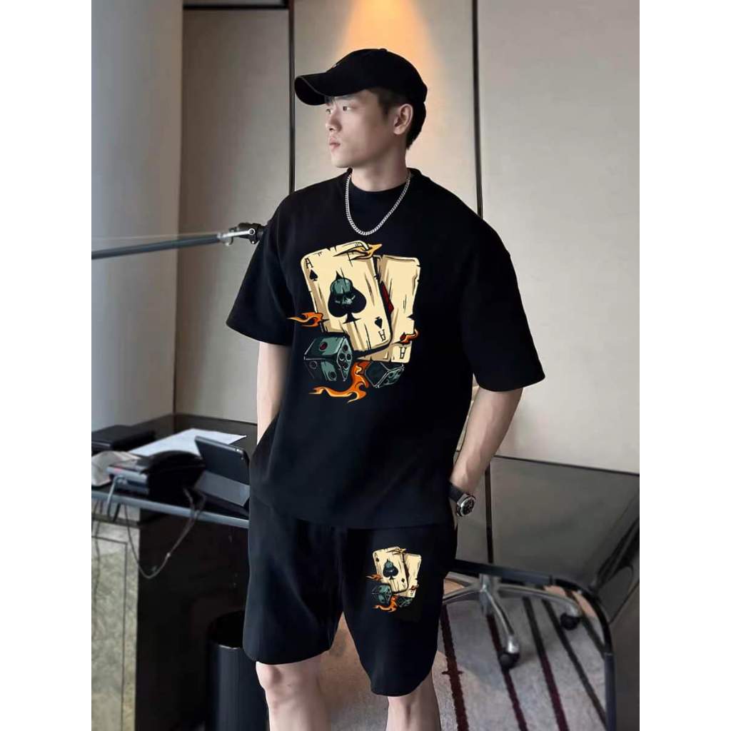 Set Thể Thao Nam Lá Bài Xúc Xắc Phong Cách Cá Tính Trẻ Trung Chất Liệu Vải Cotton Khô Mềm Mại Thoáng Mát Thấm Mồ Hôi