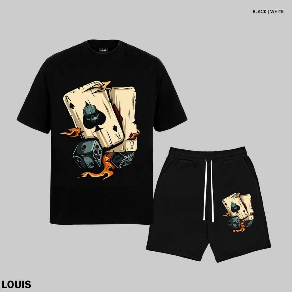 Set Thể Thao Nam Lá Bài Xúc Xắc Phong Cách Cá Tính Trẻ Trung Chất Liệu Vải Cotton Khô Mềm Mại Thoáng Mát Thấm Mồ Hôi