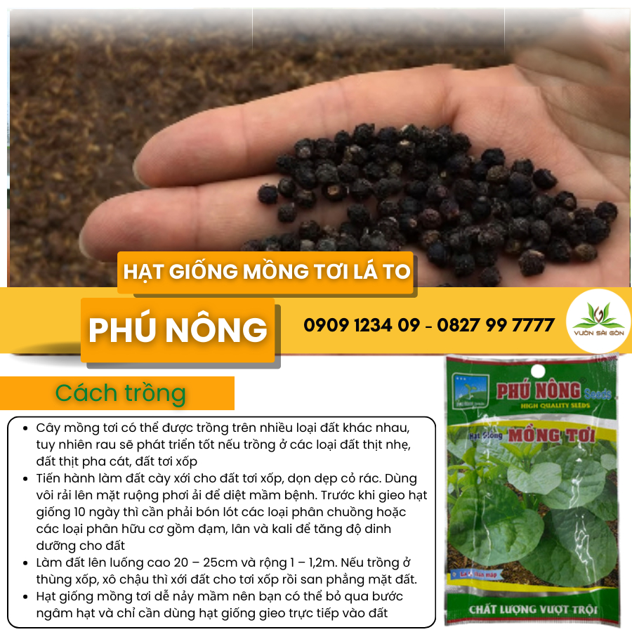 Hạt giống Mồng Tơi lá to Phú Nông 3