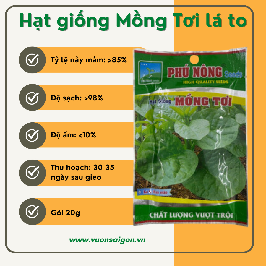 Hạt giống Mồng Tơi lá to Phú Nông 2