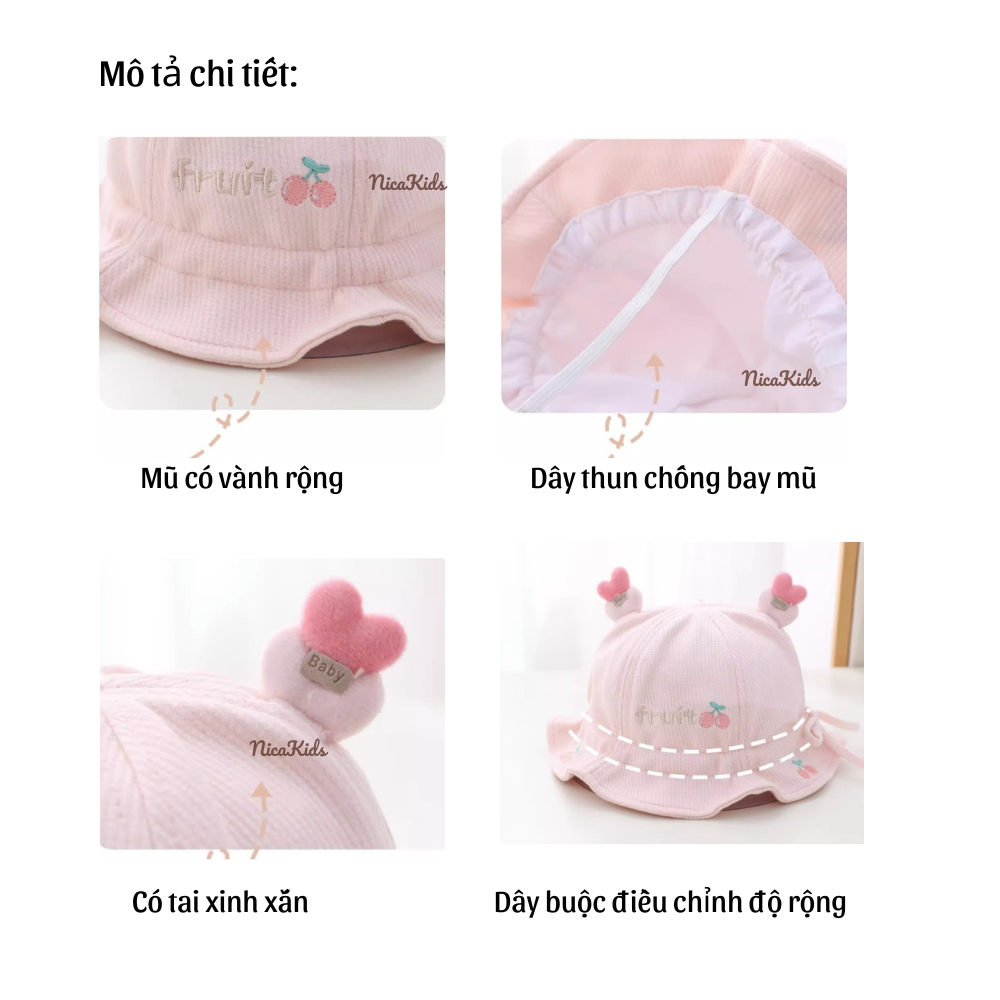 Mũ vành hoa quả họa tiết tai trái tim ngộ nghĩnh cho bé trai bé gái mesocshop