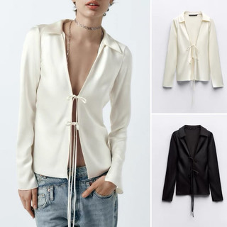 áo sơ mi Zara made in Morocco lụa trơn buộc dây sexy