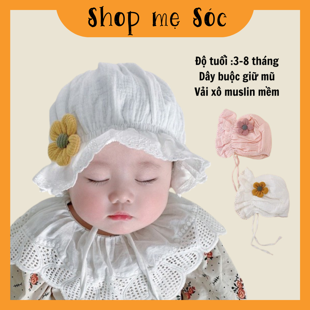 Nón mũ sơ sinh,Mũ tiểu thư chất muslin thoàng mát thấm hút tốt cho bé gái mesocshop