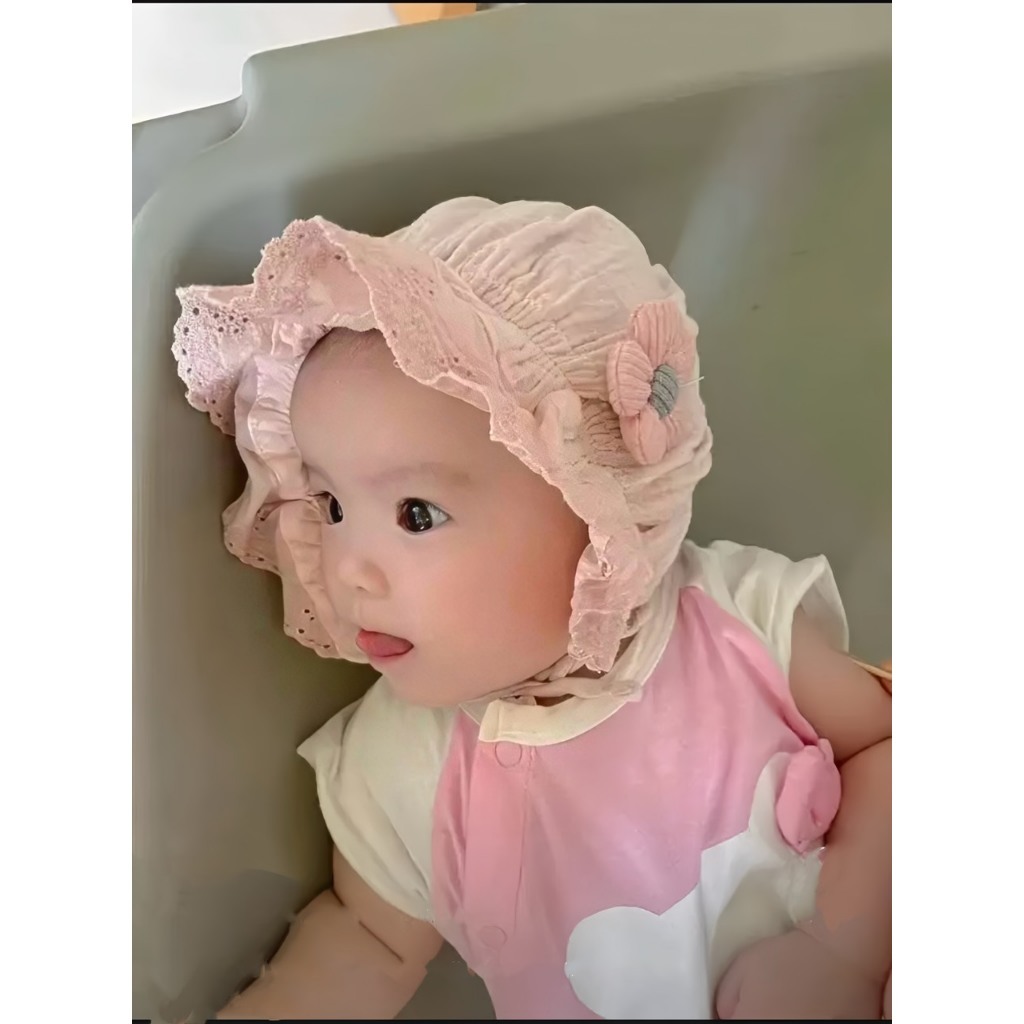 Nón mũ sơ sinh,Mũ tiểu thư chất muslin thoàng mát thấm hút tốt cho bé gái mesocshop