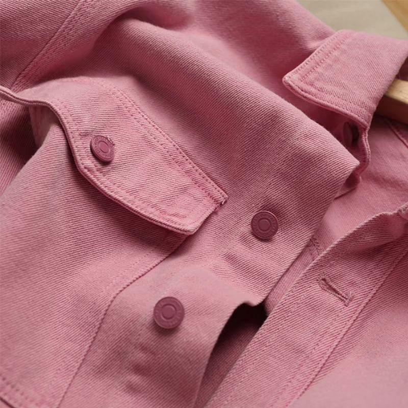 Áo khoác sơ mi denim màu hồng châu Âu dành cho nữ 2024 mùa xuân thu mới phong cách Hàn Quốc