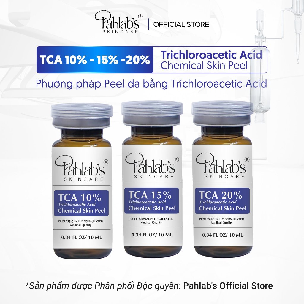 TCA 10, TCA 15, TCA 20 Trichloroacetic Acid Chemical Skin Peel 3 Mức Độ Pahlab