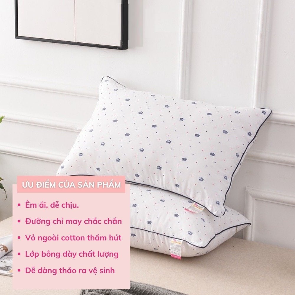 Ruột gối bông gòn hoạ tiết vương miện kích thước 45x65 êm ái nâng niu giấc ngủ