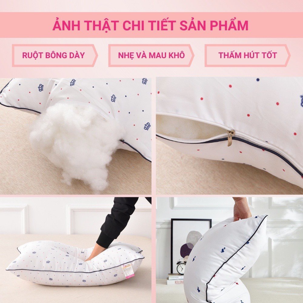 Ruột gối bông gòn hoạ tiết vương miện kích thước 45x65 êm ái nâng niu giấc ngủ