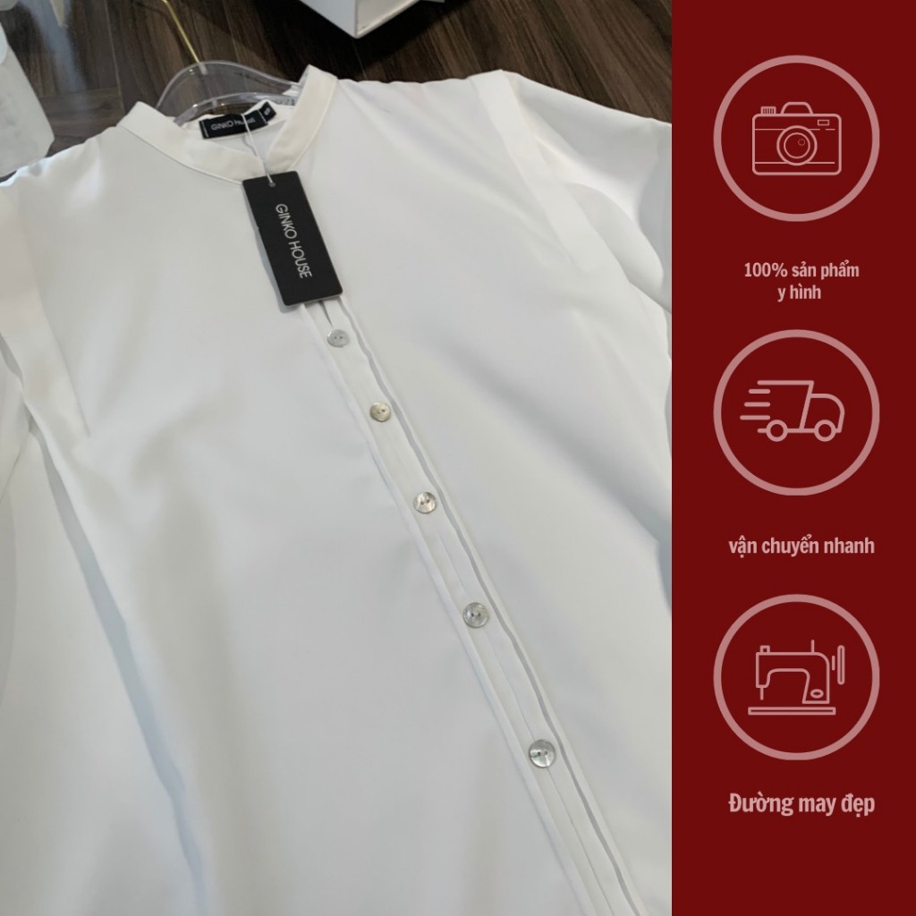 GINKO CLOTHING_Áo Sơ Mi Công Sở Nữ Cổ Tàu Phối Cúc Xà Cừ SM2402