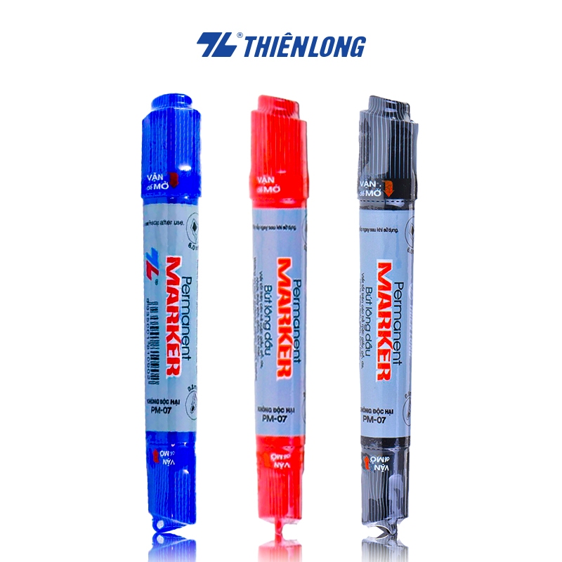 Ảnh Bút lông dầu Thiên Long PM-07 2 đầu bút kích thước 0.8 mm và 6mm, 3 màu mực xanh/đỏ/đen, bám dính tốt trên nhiều bề mặt 1