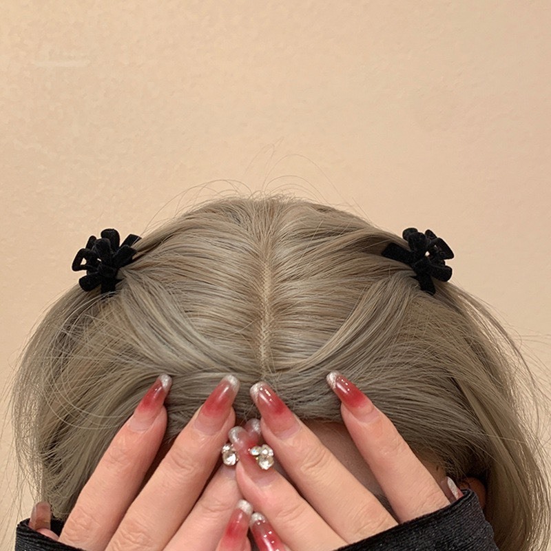 Set 2 Kẹp Tóc Mái Nơ Nhung Mini Phong Cách Hàn Quốc Phụ Kiện Tóc Nữ Emopli