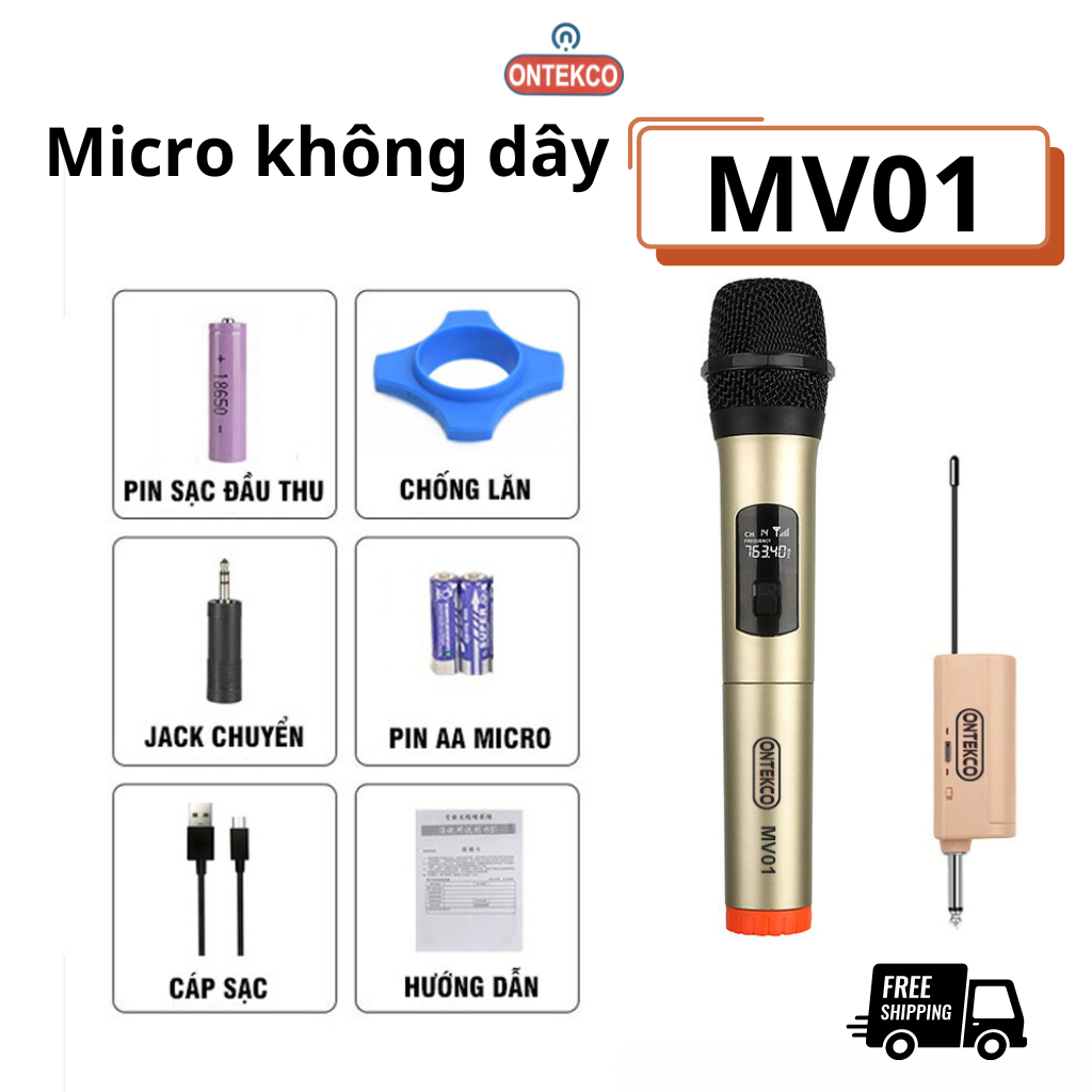 [ONTEK HCM] Micro không dây MV01 chính hãng ONTEKCO - Sử dụng cho loa ...