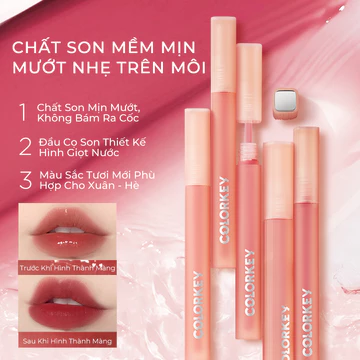 Son COLORKEY Watery Tint Không Dính Cốc Siêu Mịn Môi Nhiều Màu Sắc Thời Thượng 1.8g