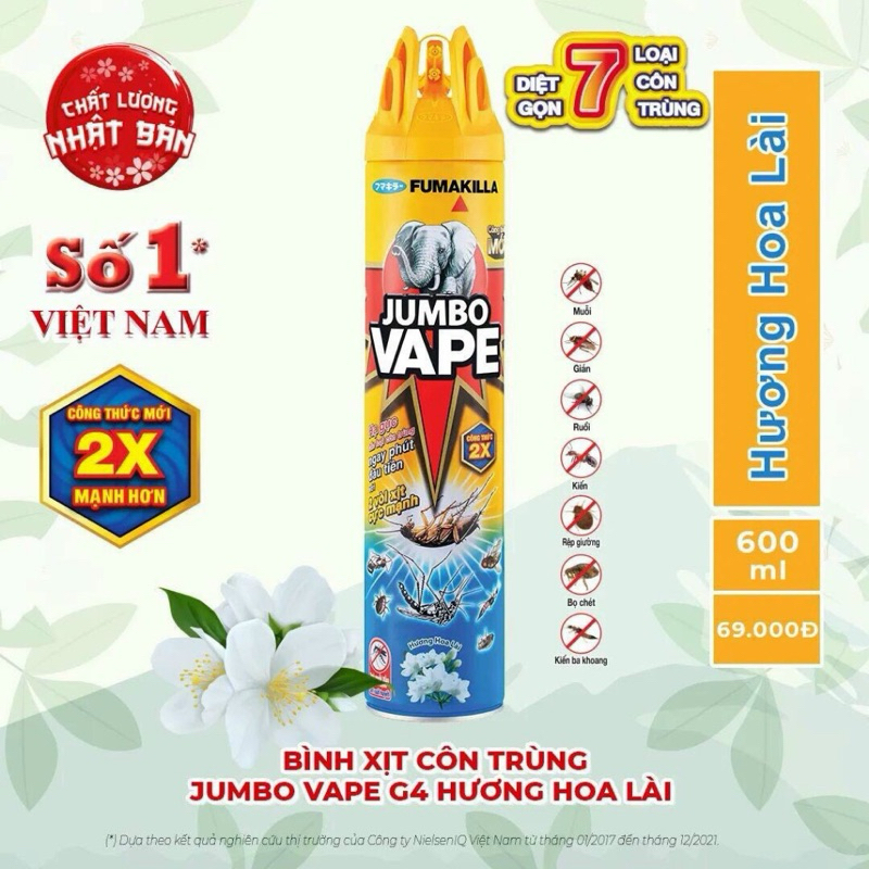 Xịt Muỗi & Côn Trùng JUMBO VAPE 600ml