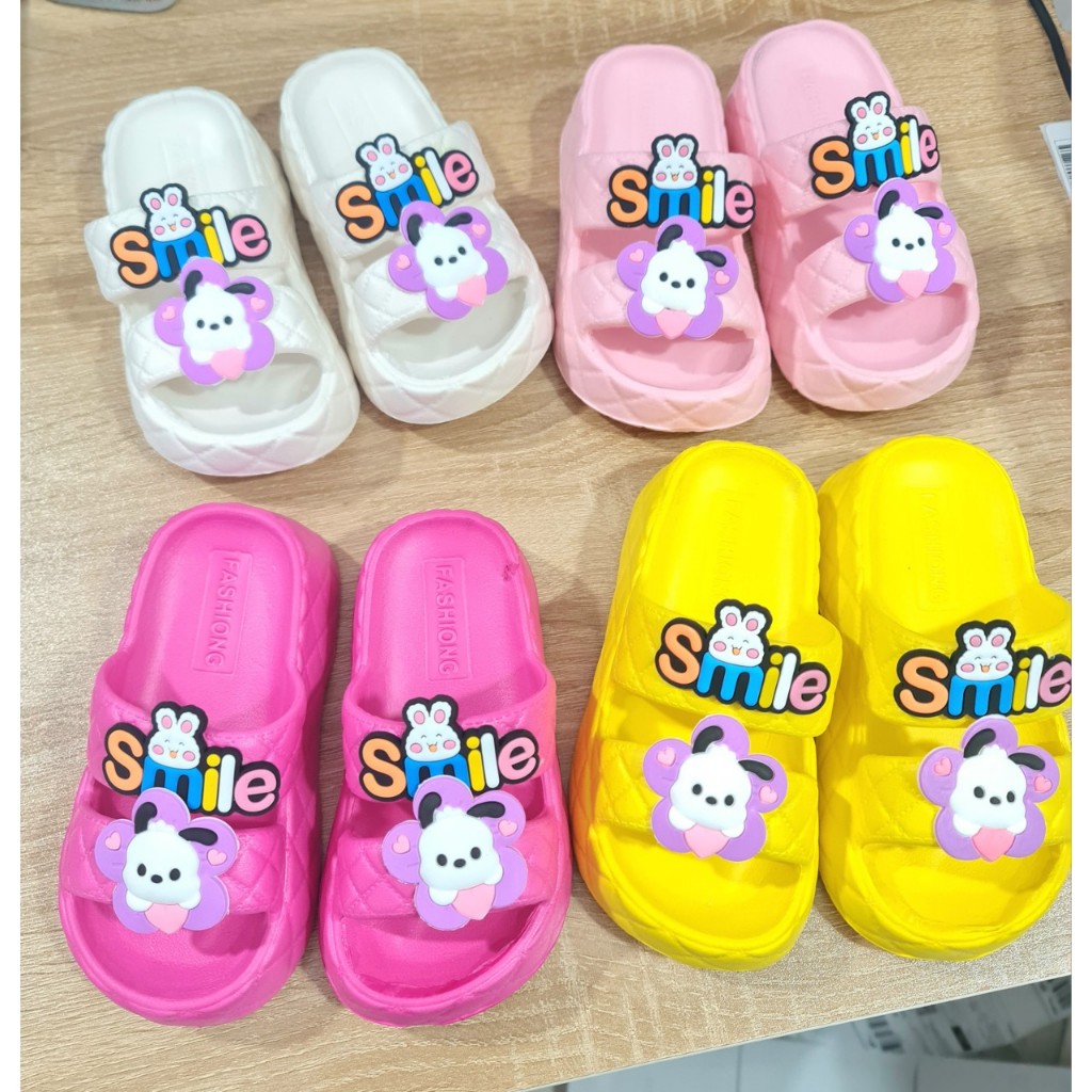 Dép bánh mì cho bé gái hình thỏ smile dễ thương, dép 2 quai chống nước đế cao siêu nhẹ và mềm