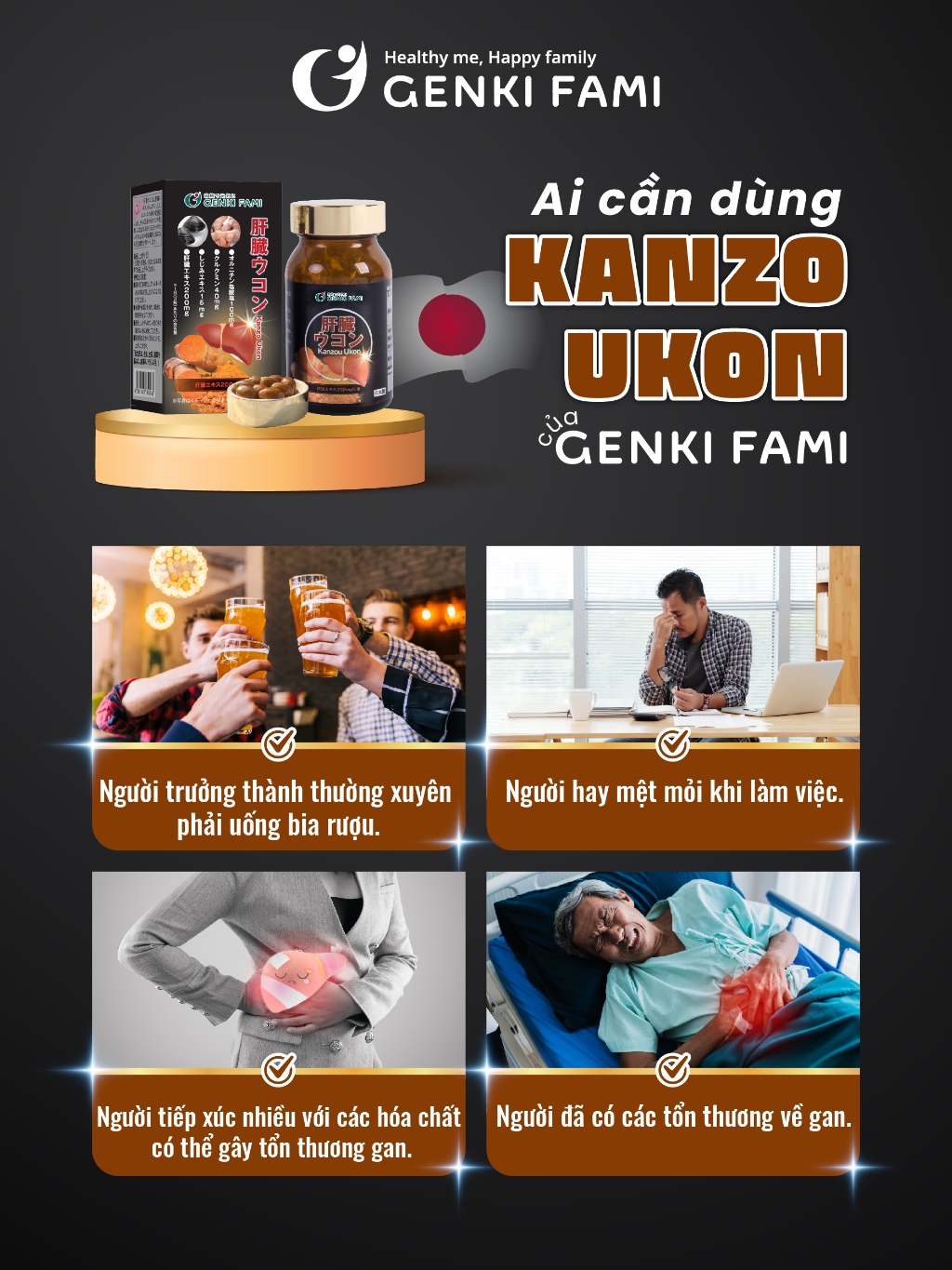 Ảnh Viên Uống Bổ Gan Giúp Giải Độc Gan, Mát Gan, Giảm Căng Thẳng Mệt Mỏi, Hạ Men Gan Kanzo Ukon Genki Fami Nhật Bản 3