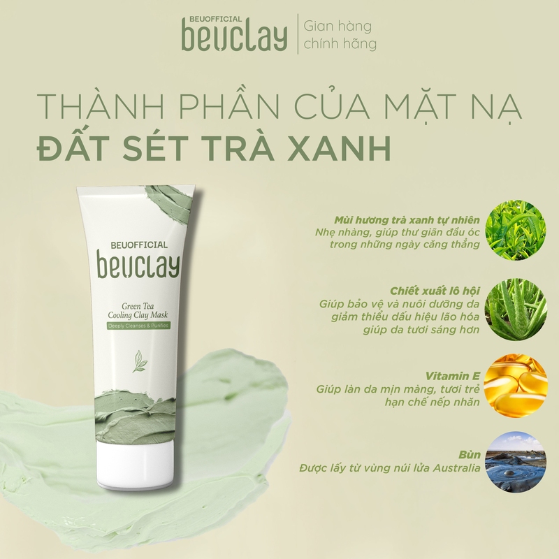 Ảnh Mặt nạ đất sét BEUCLAY trà xanh sáng da, se khít lỗ chân lông, kiểm soát dầu 70g 3