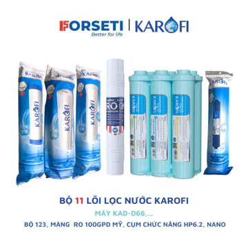 Bộ 11 lõi lọc nước Karofi chính hãng cho máy lọc nước Karofi KAD-D66 (123, RO 100 Mỹ, HP6.2, Nano)