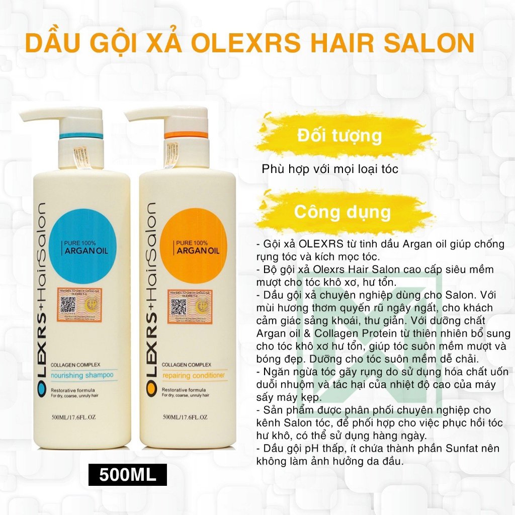 Ảnh Dầu gội xả Olexrs Hair Salon 500ml, phục hồi, chống rụng kích mọc tóc 2