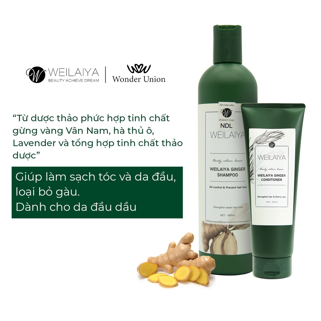 Ảnh Cặp dầu gội đầu và dầu xả tóc thảo dược Weilaiya gừng trắng giúp ngăn rụng và kích thích mọc tóc kèm quà tặng 3