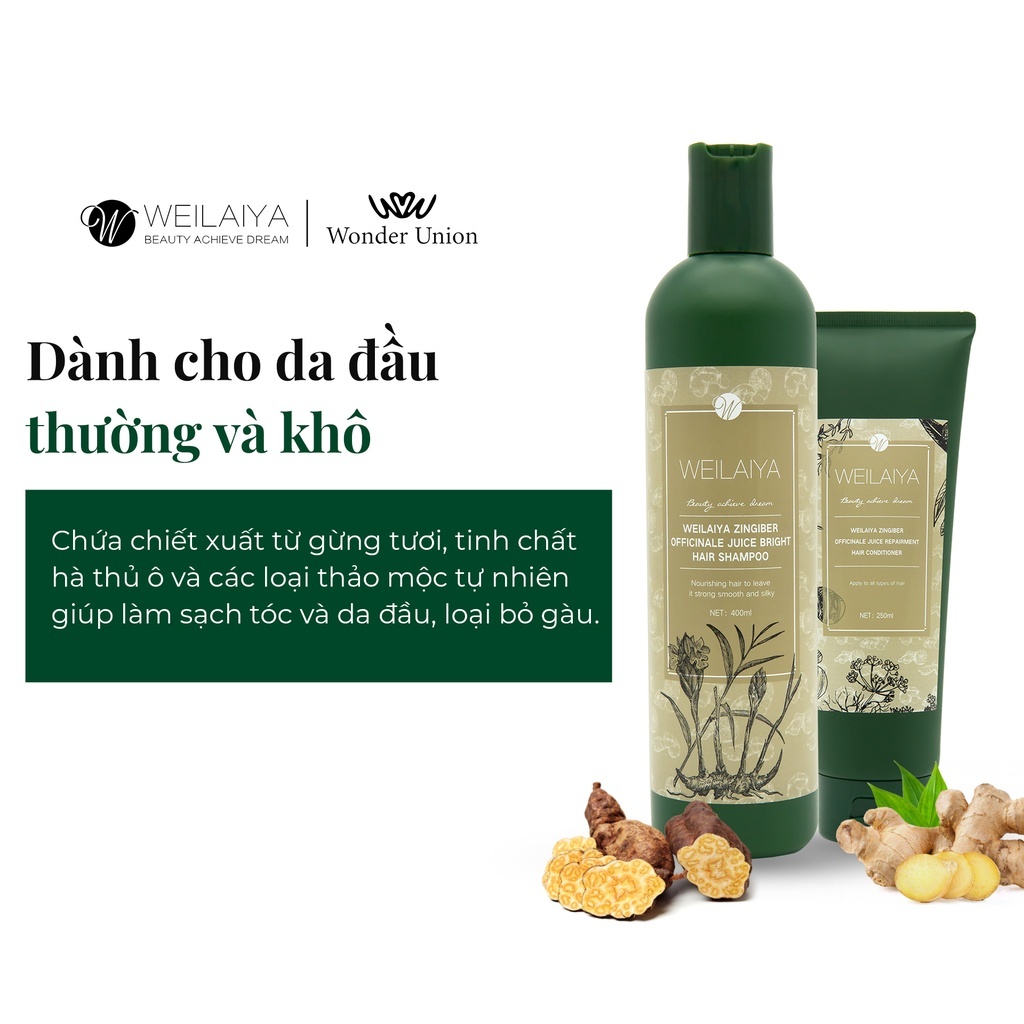 Ảnh Cặp dầu gội xả tóc thảo dược Weilaiya gừng hà thủ ô giúp dưỡng đen và kích thích mọc tóc NEW 4