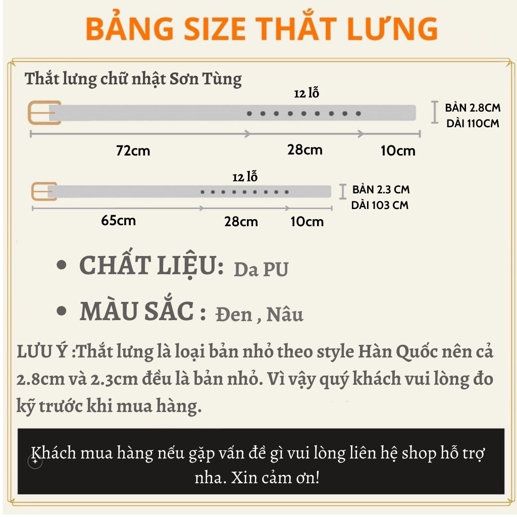 Thắt Lưng Bản Nhỏ Sơn Tùng 2.3cm Đục Lỗ May Viền - Dây Nịt Lưng Nam Nữ Kiểu Hàn Quốc 2.3cm Chữ Nhật Lỗ Horizon