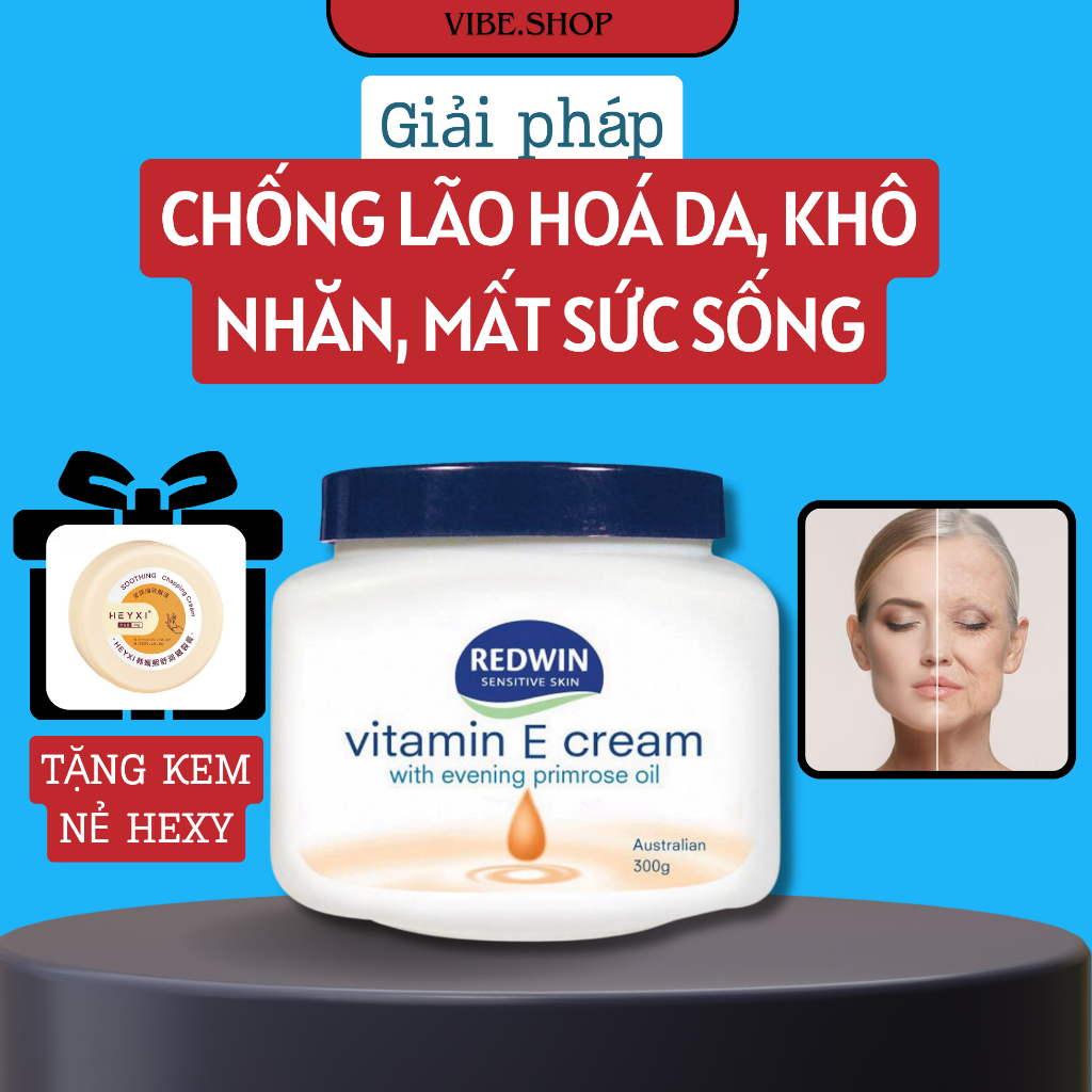 Kem dưỡng ẩm da Vitamin E Cream, Kem dưỡng da chống nẻ mềm mịn Redwin 300g giúp cấp ẩm cho da