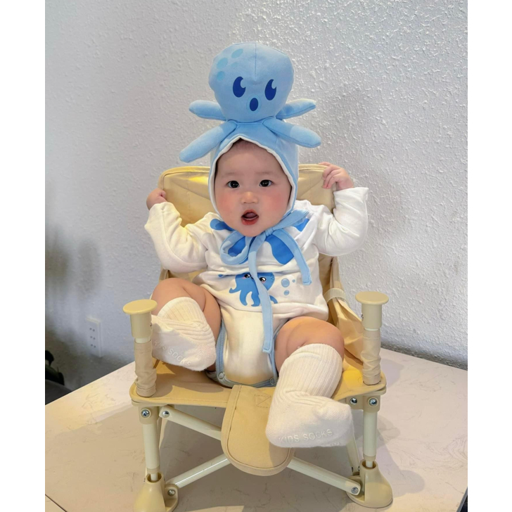 (HÀNG CÓ SẴN )Set bộ bodysuit Bạch Tuộc kèm mũ và tất trắng cho em bé Hàn Quốc 5-13kg dễ thương cute Cho Bé
