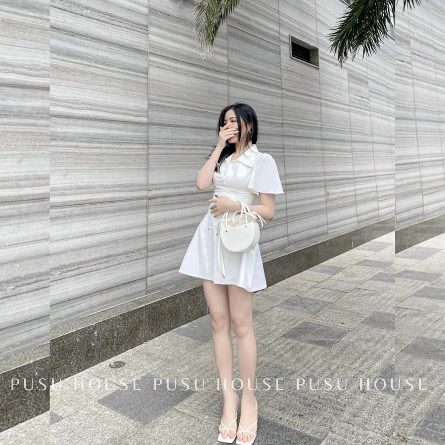 [ HÌNH CHỤP THẬT 100%]Đầm form A cổ sơ mi hở lưng trẻ trung thanh lịch thiết kế nữ dự tiệc dạo phố công sở