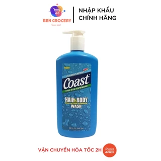 Sữa tắm gội Coast Mỹ 2in1 Hair And Body 946ml chai vòi dành cho Nam và Nữ