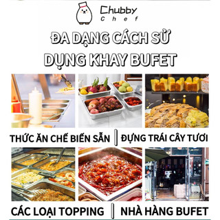 Khay inox đựng thức ăn 1/1, 1/2 có nắp Chubby Chef - Khay buffet đựng topping, thực phẩm (sâu 6.5-20cm)