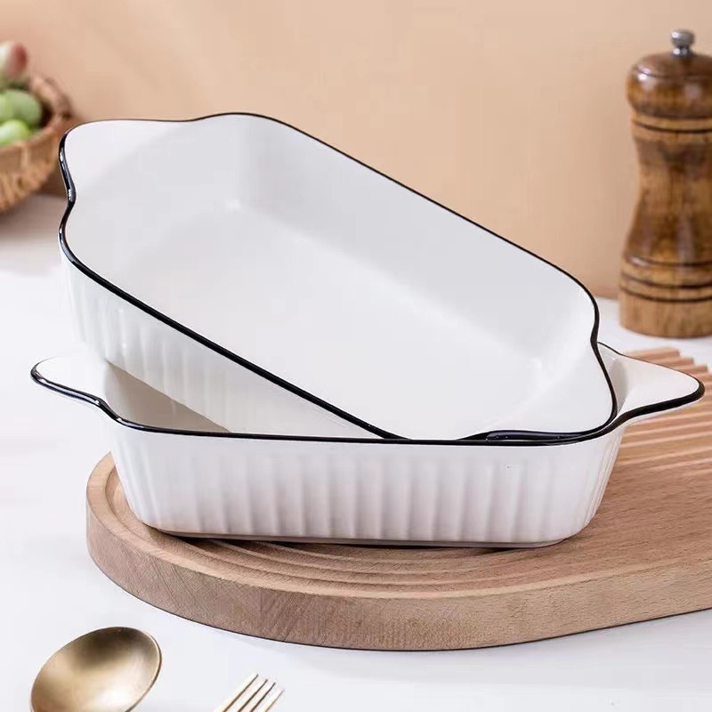 Dĩa dài sứ tròn viền đen xoài 10 sâu 27cm