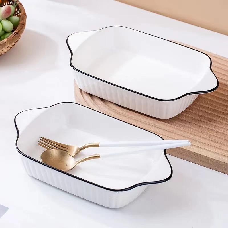 Dĩa dài sứ tròn viền đen xoài 10 sâu 27cm