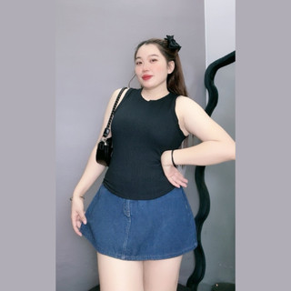 Áo thun ba lỗ bigsize dáng dài áo sát nách cổ tròn vải gân tăm co giãn tốt cho Chubby - G8