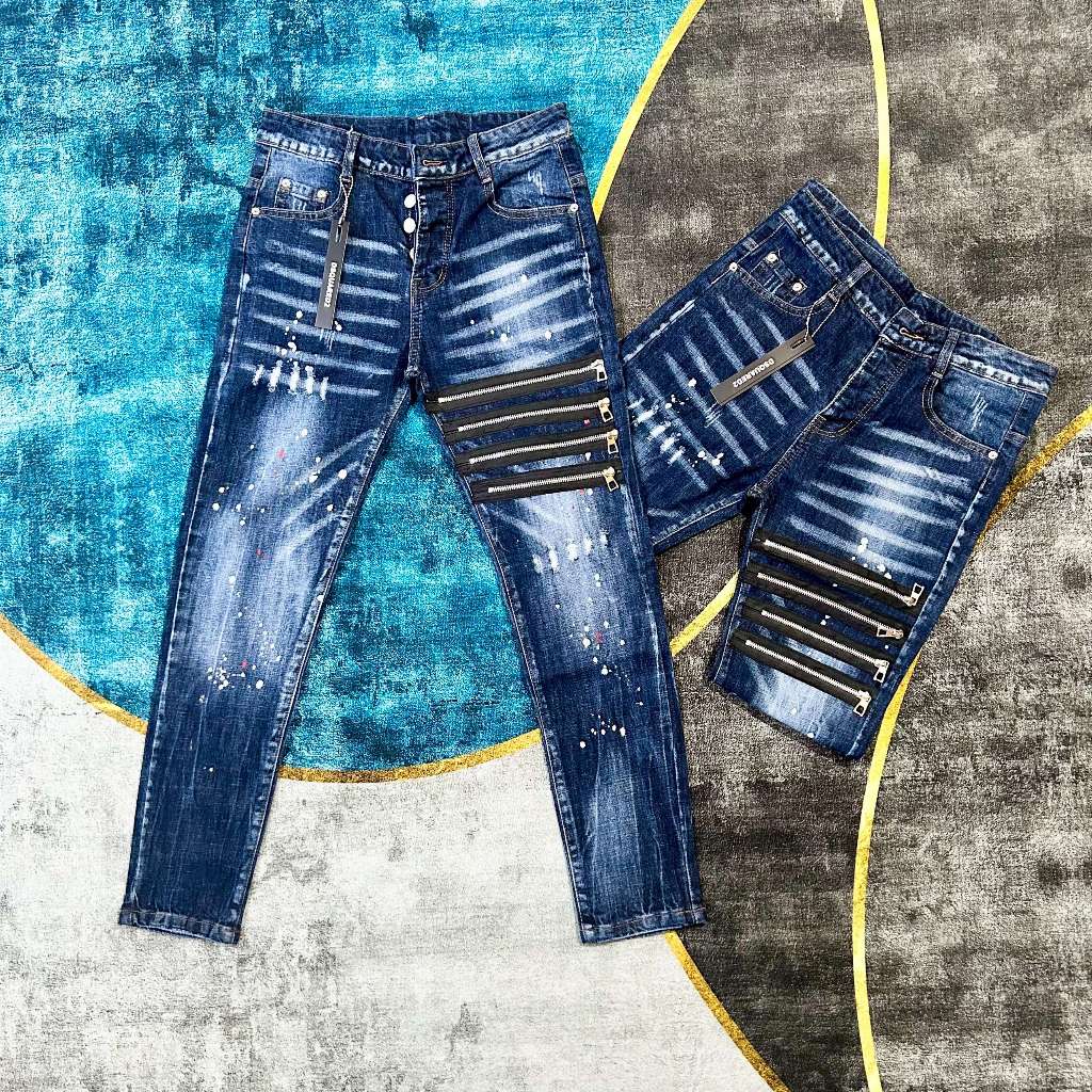 Quần Jean Nam Biker Slimfit Quần Dsq2 Xanh Rách Xước Vảy Sơn Phối 4 ...