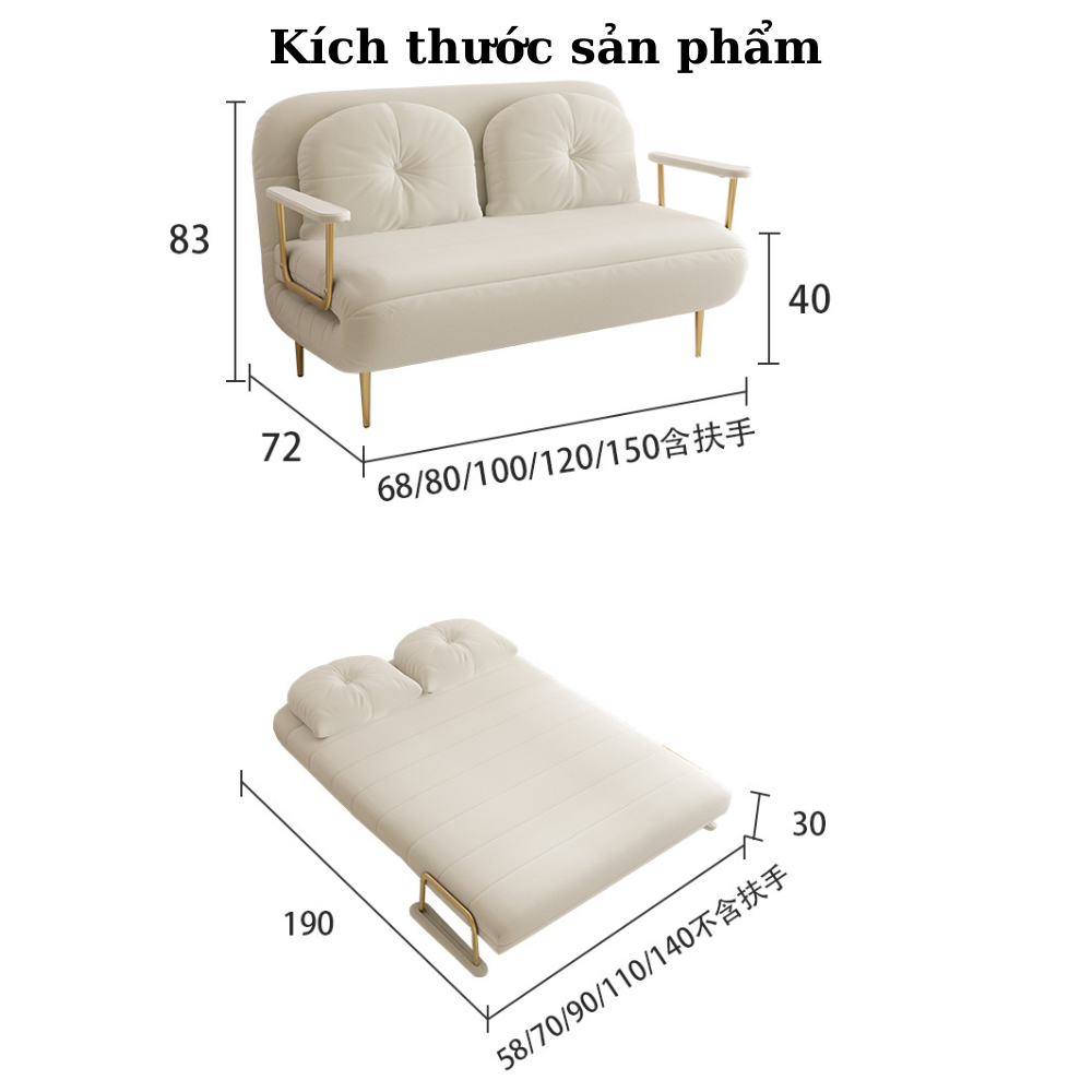 Giường sofa gấp gọn 2 trong 1 khung thép chắc chắn,Ghế sofa giường đa năng chẩt liệu Vải nhung cao cấp Hiện Đại