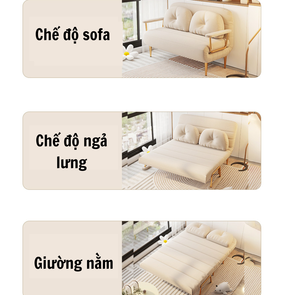 Giường sofa gấp gọn 2 trong 1 khung thép chắc chắn,Ghế sofa giường đa năng chẩt liệu Vải nhung cao cấp Hiện Đại