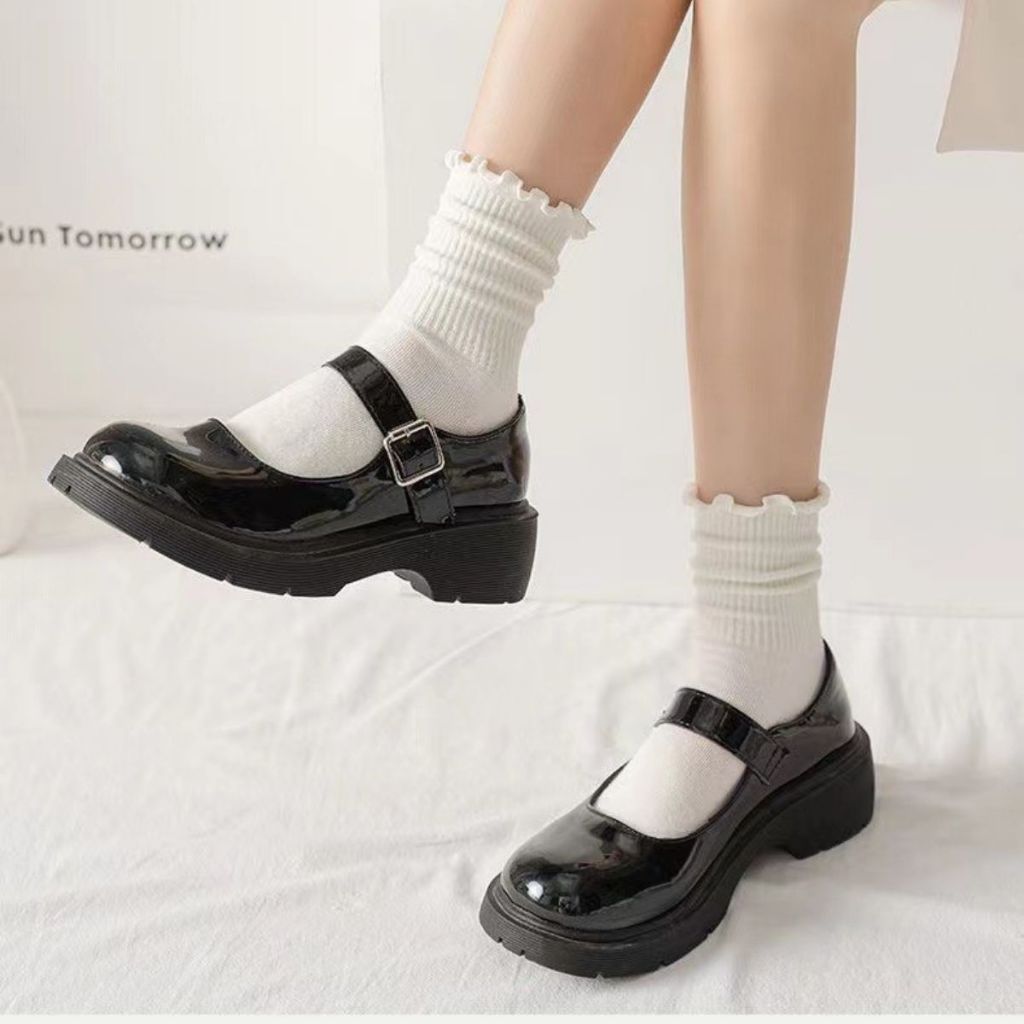 Tất nữ cổ cao chất cotton mềm, Vớ nữ cổ bèo viền nhún phong cách hàn quốc cute dễ thương Style P012