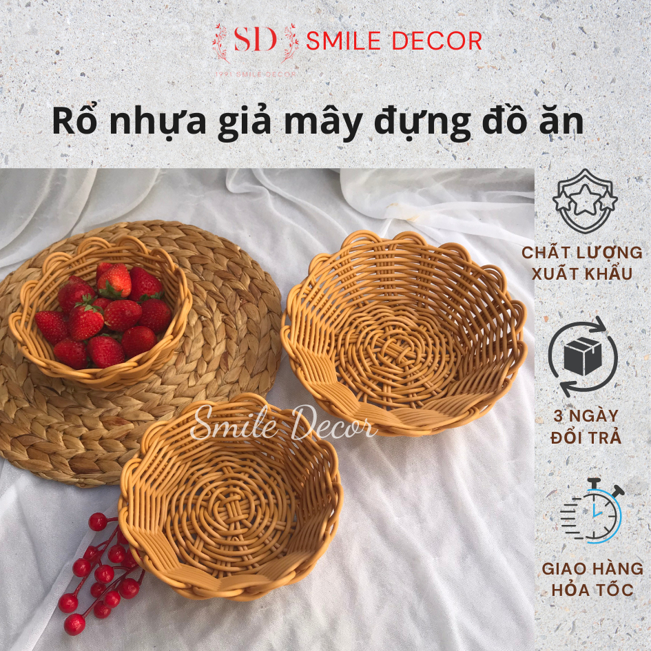 Rổ nhựa tròn đựng trái cây Smile Decor đan giả mây , rổ đựng rau sống ...