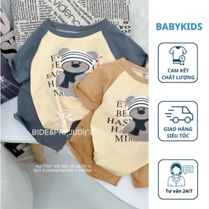 COMBO 2 Bộ Quần Áo Cộc Tay Cho Bé Trai Bé Gái In Hình Gấu Chất Liệu Cotton Thoáng Mát Hottrend - BABYKIDS