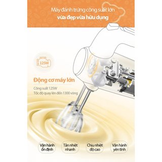 Máy đánh trứng cầm tay mini Bear HAM-H016BE, Công Suất 125W, 5 tốc độ đánh trứng, Bảo Hành 18 tháng