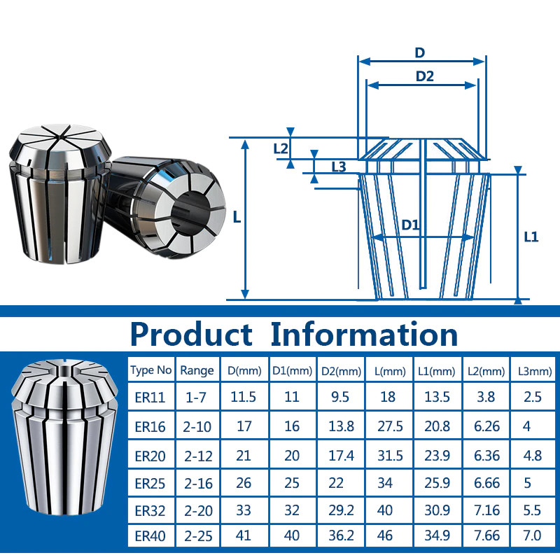 Collet er25 , đầu kẹp dao phay, mũ khoan , doa , mũi khắc , đầu kẹp