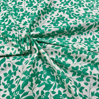 Vải Boi Cotton 100% In Nhánh Hoa Màu Xanh Lá Cây Mềm Mướt Mát Khổ 1m40