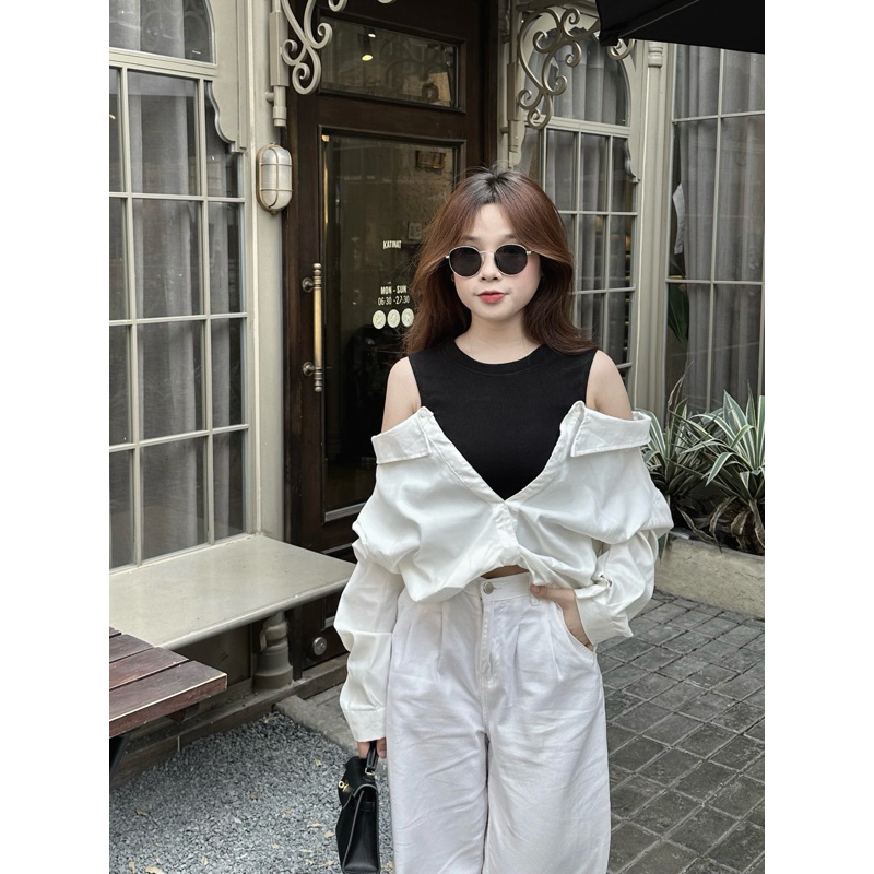 Áo sơ mi trễ vai phong cách Hàn Quốc nhà SANGHI.ORD | Shopee Việt Nam