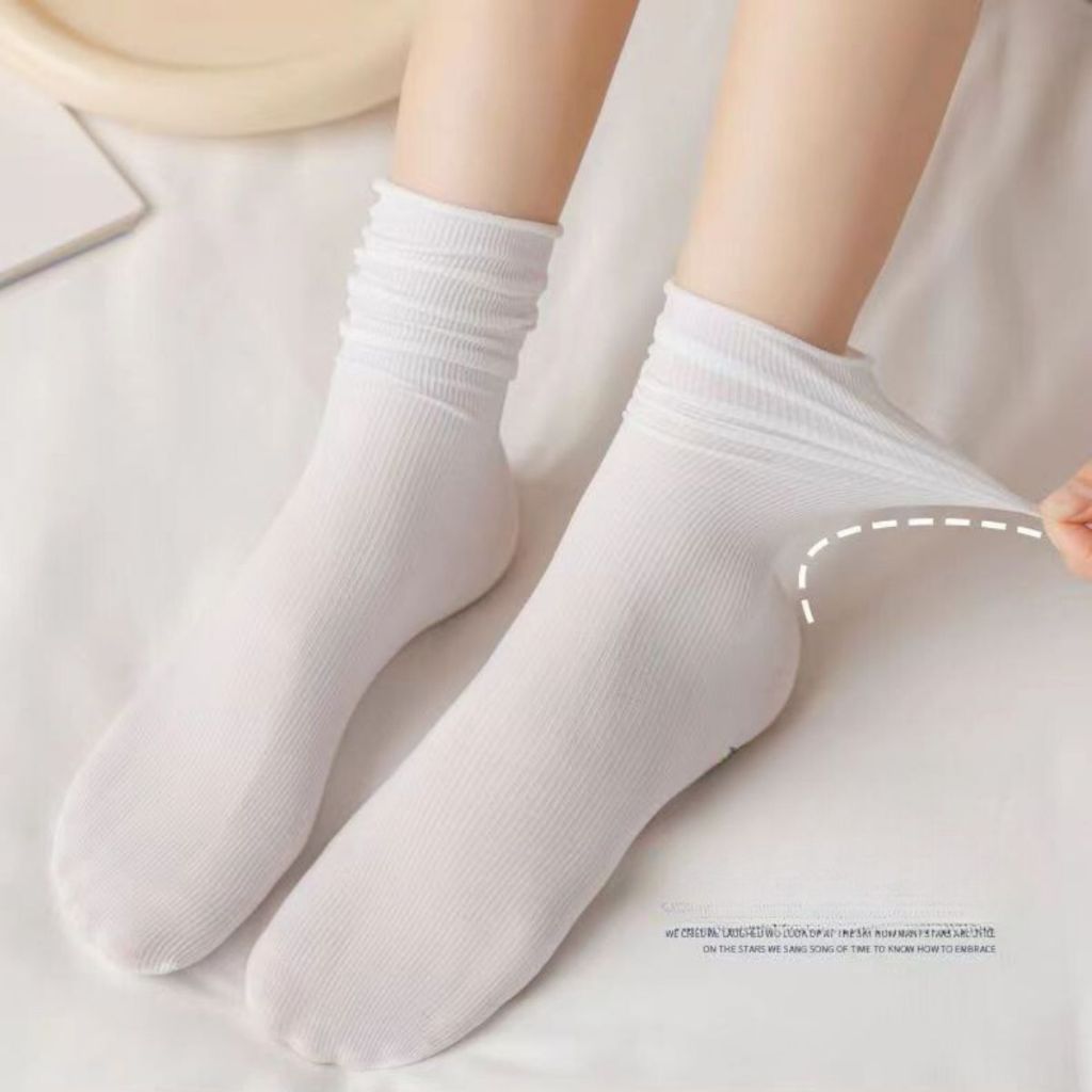 Tất nữ cổ cao chất cotton mỏng, Vớ nữ trơn co dãn tốt phong cách hàn quốc phụ kiện thời trang Styley
