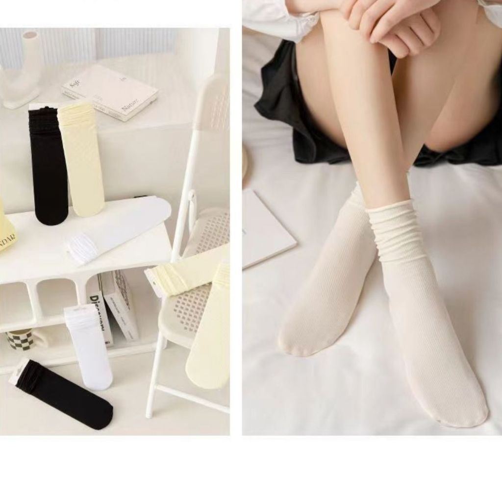 Tất nữ cổ cao chất cotton mỏng, Vớ nữ trơn co dãn tốt phong cách hàn quốc phụ kiện thời trang Styley